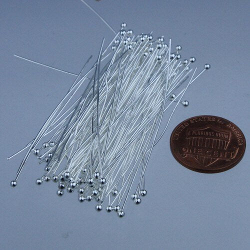 100 Silver Plated Ball headpins Head Pins - 2 inches (50mm), 24 Gauge 24G 1.8mm