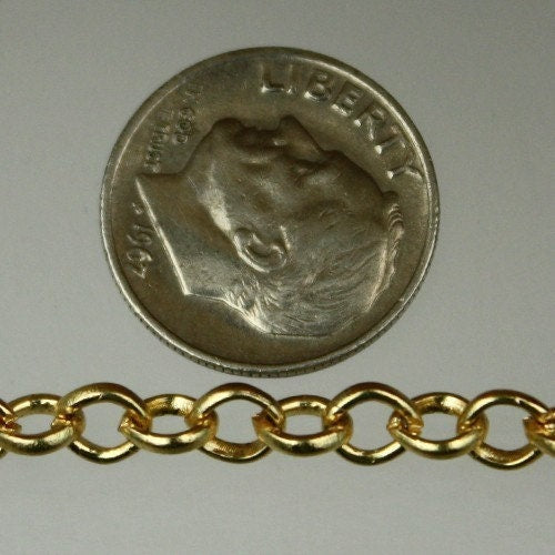 Gold Plated Rolo Chain bulk, 32 ft spool of ROLO cable chain - 4.7mm Unsoldered Links - 47ROLO