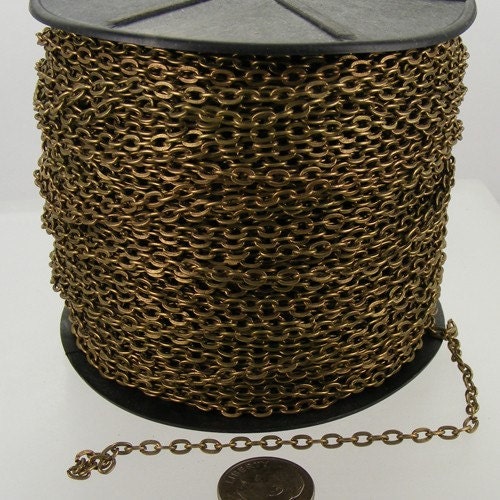 Wholesale Lot 300 ft of Antique Brass Finished Flat Cable Chain - 4x3mm 0.8mm Unsoldered Link - 43F