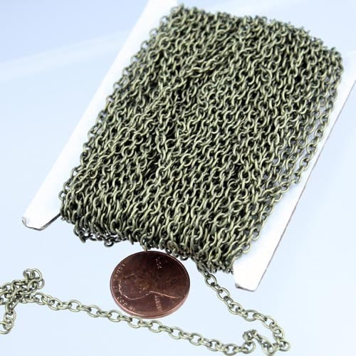 32 ft of Antique Brass Finished Cable Chain - 3.8x2.7mm 0.7mm Unsoldered Link - 3827CA