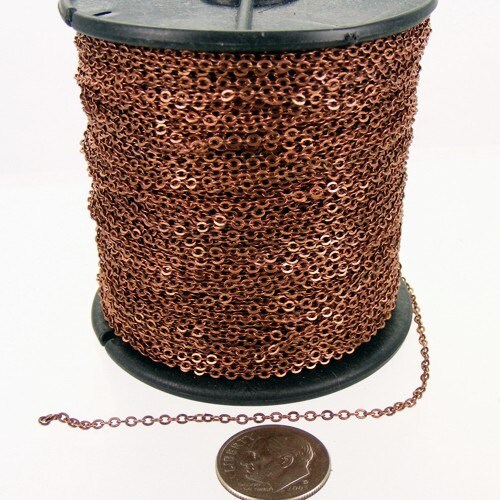 32 feet Antique Copper Chain little Oval Flat Soldered Dainty Delicate Cable Chain bulk chain 2.4x1.7mm - 2417F