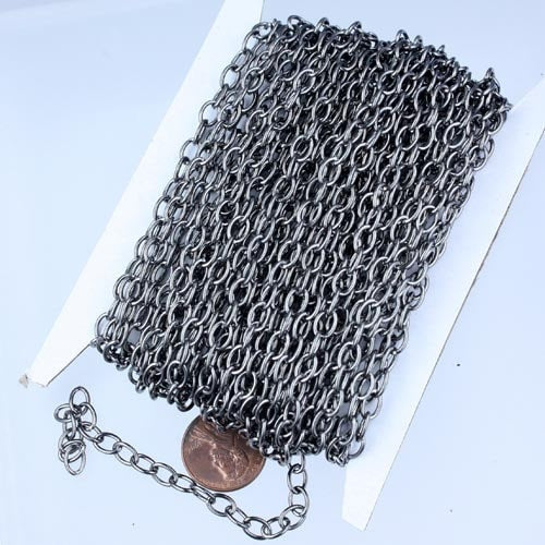 Chunky Fashion Chain 100 ft of Gunmetal Finished Big Heavy Cable chain - 7.8x6.3mm 1.2mm unsoldered links - 7863CA