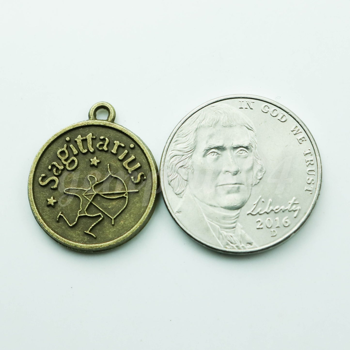 Zodiac Charm, Message Charm - Antique Brass - 28mm 3mm thickness 2.5mm Hole - Sagittarius - November 22 - December 21