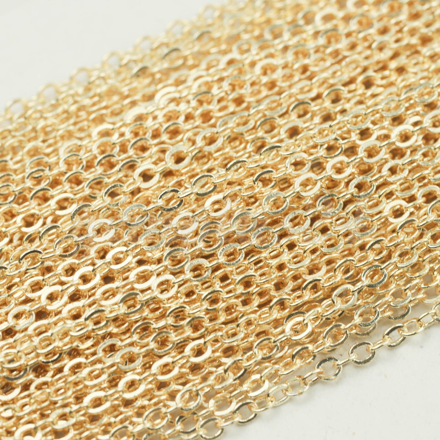 32 Ft Non Tarnish Flat Cable Chain - 22K Gold Flat Chain - 3x1.7mm SOLDER - Anti Tarnish Free Resistant Soldered Cable - AT317F