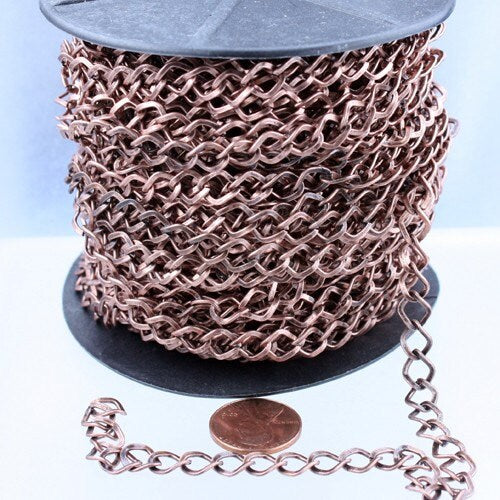 Antique Copper Curb Chain Bulk, 10 ft of Big Hammered Curb Chain - 8.7x7.3mm Unsoldered - Necklace Bracelet Wholesale DIY Chain - 8773CU
