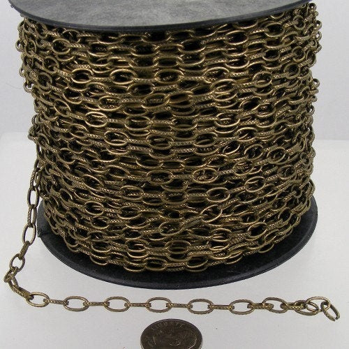 32 ft. Textured Antique Brass finished Drawn Oval BIG Chunky Cable chain - 9x4.5mm unsoldered- 9045DR