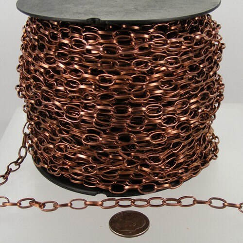 12 Ft. of Antique Copper Chain bulk Chain, Drawn Cable Chain - 9x4.5mm Unsoldered Link- 9045DR