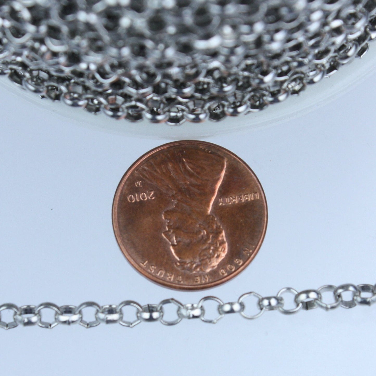 Rhodium Plated Rolo Chain bulk, 12 ft of Antique Silver Rolo Cable Chain 3.8mm - Unsoldered Links - Bulk Chain - 38ROLO
