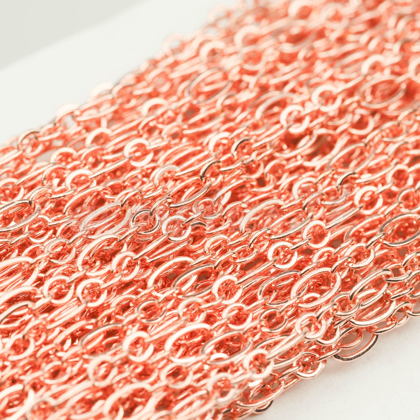 100 feet Bright Copper ( 3 and 1 ) Long and Short Bulk Flat Cable Chain Necklace Bracelet Chain 6.3 N 4mm - SOLDERED Links - 3429LS31