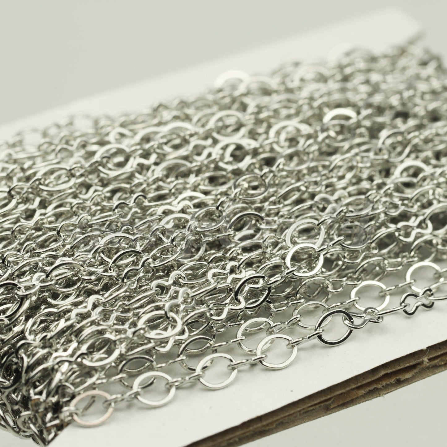 100 feet Rhodium Plated SOLDERED BIG Fashion Figure 8 Connector Chain - 4.5x3.8mm Soldered Link FIG8L