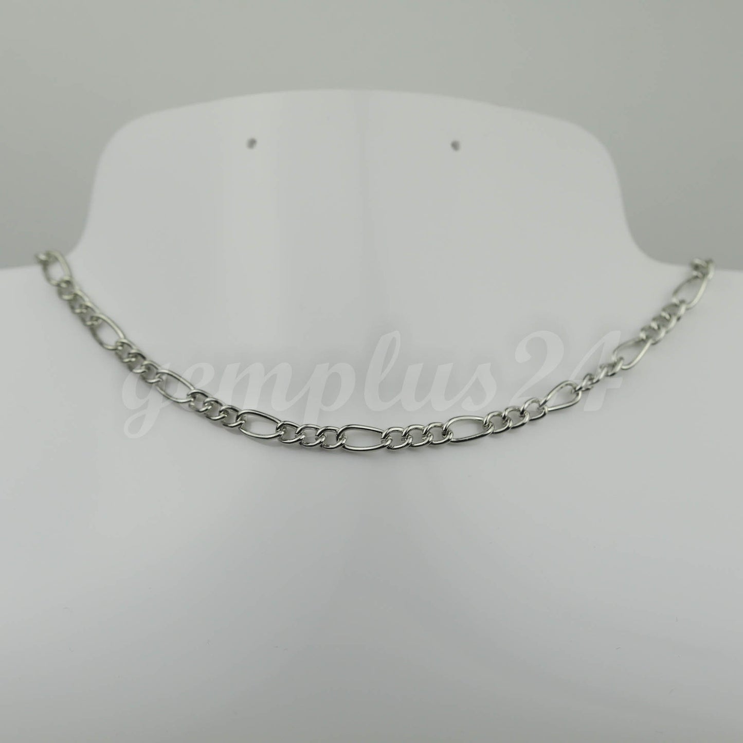 10 feet Rhodium Plated Chunky Sturdy Heavy Long and Short (3 and 1) Chain FIGARO chain 9x4mm - Necklace Bracelet - 94FIGA