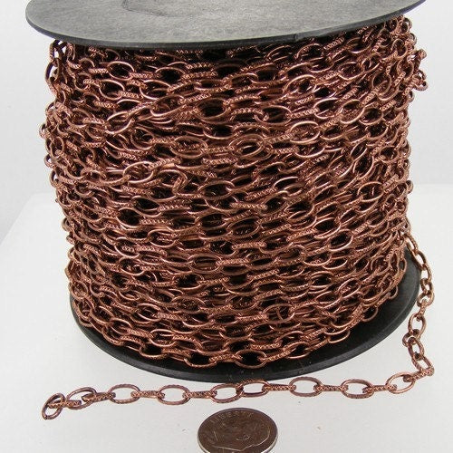 5 Ft. Antique Copper Chain Bulk Chain, Textured finished Drawn oval Cable chain - 9x4.5mm unsoldered link- 9045DR