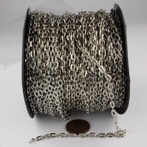 32 ft of Rhodium Plated Flat BIG Chunky Cable Chain - 6x3.8mm 1.0mm Unsoldered Link