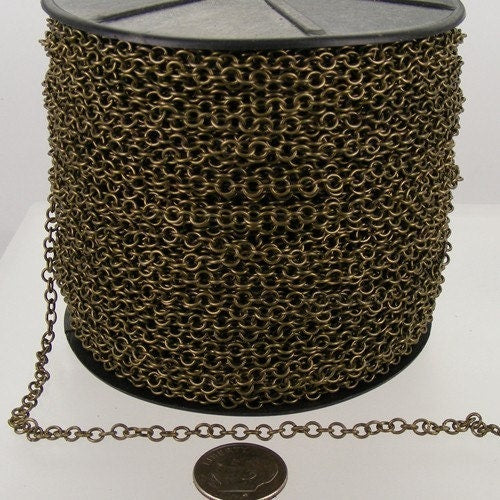 100 ft. spool of Antique Brass Finished Round CIRCLE Cable Chain - 3.2mm Unsoldered Link - 32CIRCLE