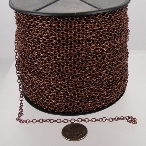 100 ft. spool of Antique Copper Finished Round CIRCLE Cable Chain - 3.2mm Unsoldered Link - 32CIRCLE