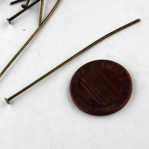250pcs of Antique Brass finished Big Head Heavy Head Pin - 2inch 2.4mm head 20Gauge