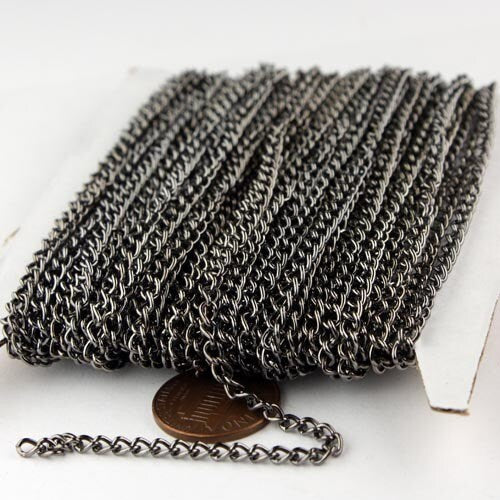 12 ft of Gunmetal Finished Curb Chain - 3.0mm 0.8mm Unsoldered Link - 30CURB
