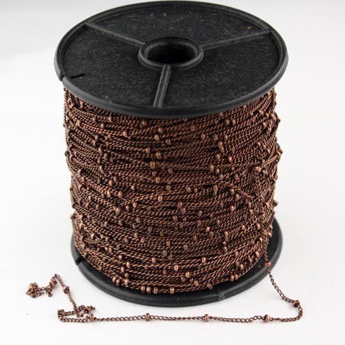 32 ft spool of Antique Copper Dainty Delicate curb ball chain - 1.3mm soldered link - 1.3SAT