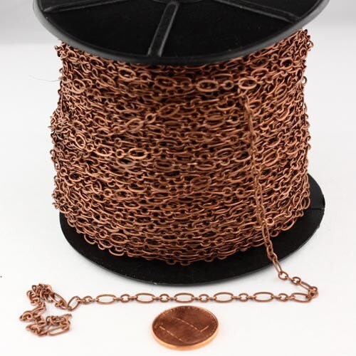Antique Copper Bulk, 100 ft of ( 3 and 1 ) Long and Short Chain Flat Cable Chain Necklace Bracelet Chain 6.3 N 4mm - SOLDERED 3429LS31