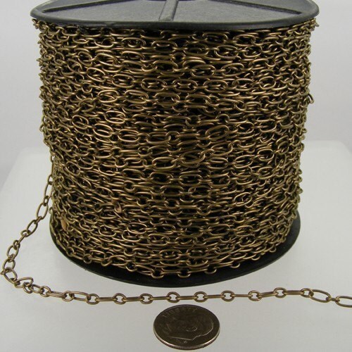 32 ft of Antiqued Brass Finished Long and Short Chain - 6.6x3.3mm - Unsoldered Link - 6633CA