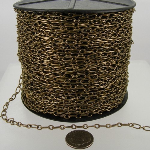 100 ft of Antiqued Brass Finished Long and Short Chain - 6.6x3.3mm - Unsoldered Link - 6633CA