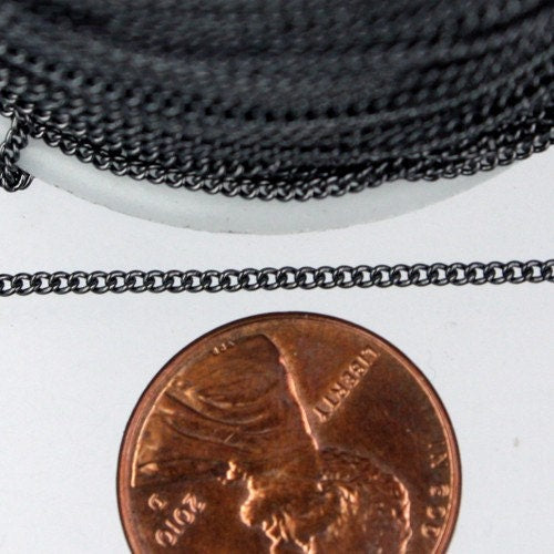 10 ft spool of Gunmetal Finished Tiny curb chain - 1.3mm soldered link - Solder Curb Chain - Ship from California USA - 1.3S