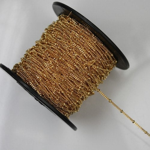 100 ft. of Gold plated curb ball chain satellite chain - 2.5mm ball - 2.2x1.7mm SOLDERED Link