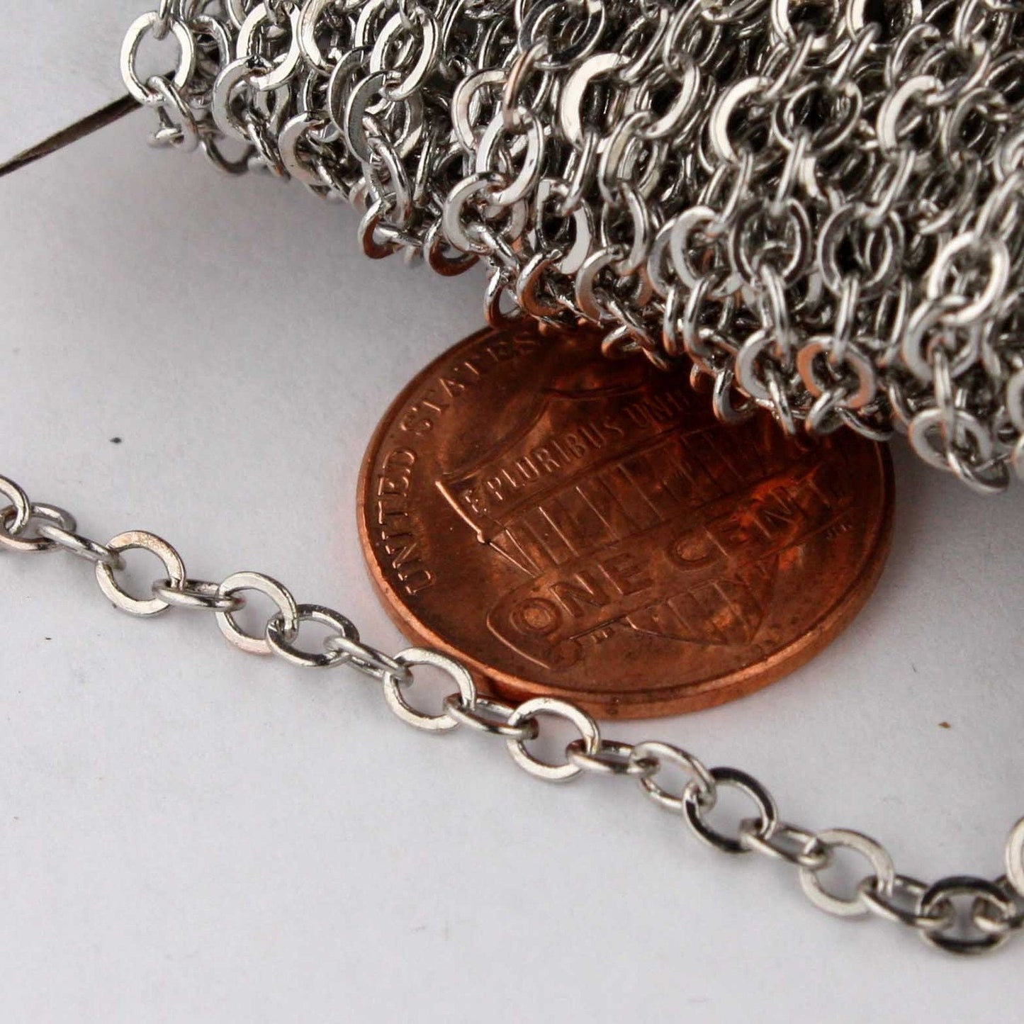 10 ft spool of Antique Silver Rhodium Plated Flat ROUND Soldered Cable Chain - 3.4x3.4mm SOLDERED Link - 3434F
