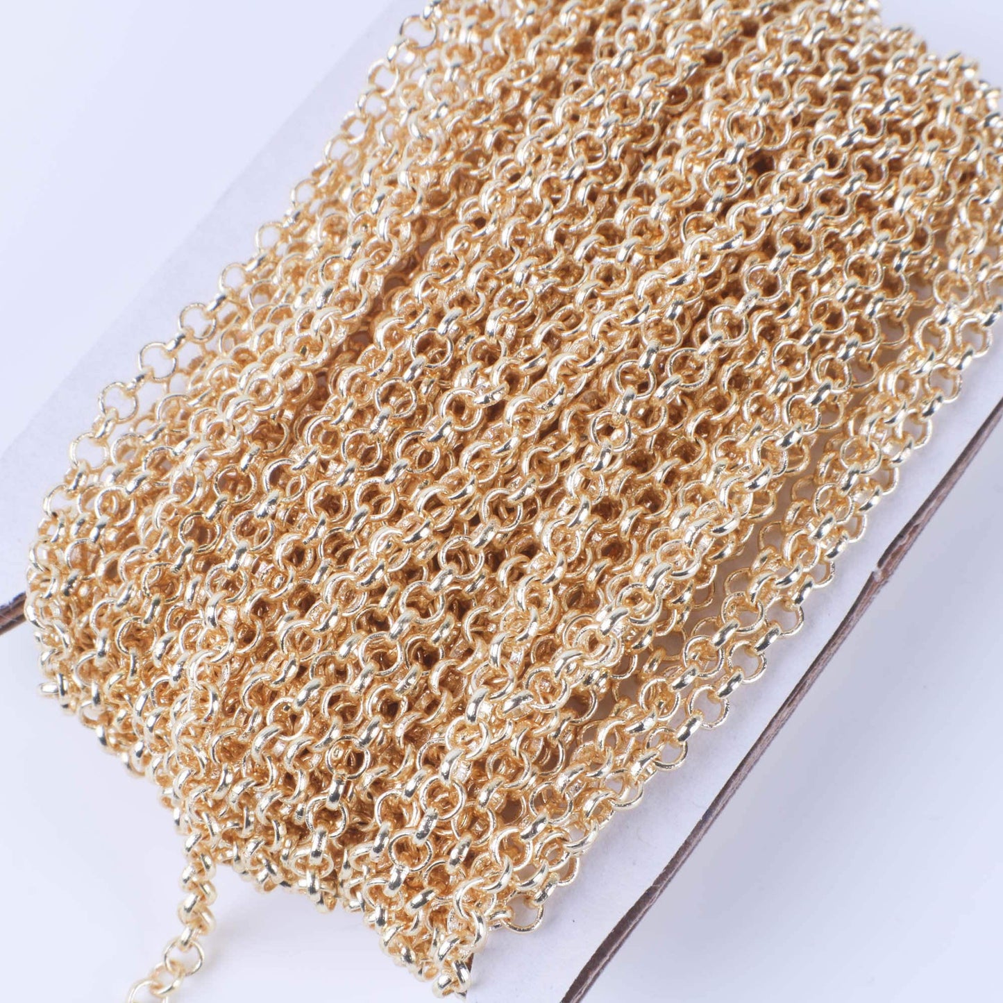 100 feet TARNISH Resistant Tarnish FREE Anti Tarnished 18K Gold Plated Rolo Chain bulk - 3.2mm SOLDERED Link AT3.2BL
