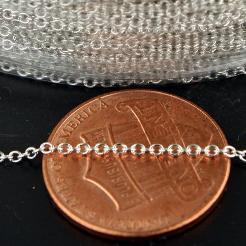 925 SOLID Sterling Silver Chain Bulk, 1.5x1.2mm 0.25mm Thickness Tiny Small Round Cable Soldered Link SOLID Silver - SS1512
