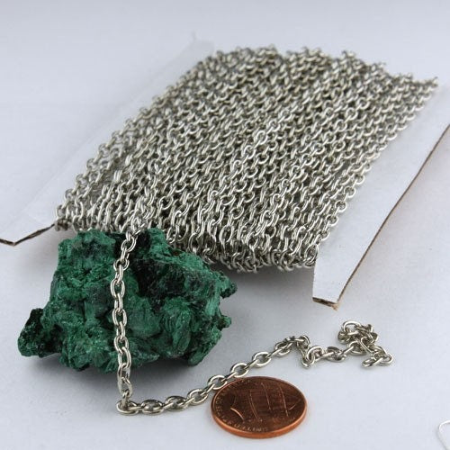 32 ft Antique Silver Cable Chain - 4x5mm 19 Gauge (0.9mm) Unsoldered Link - Rhodium Heavy Strong Sturdy Cable Chain - 4519CA