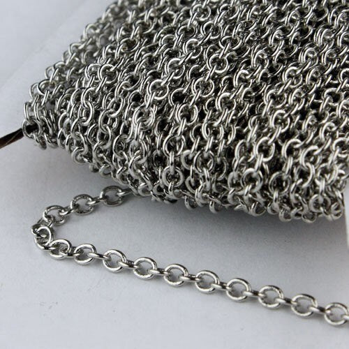 Rhodium Chain Bulk Chain, 32 ft. of Antique Silver Finished SOLDERED Cable Chain - 3.2x2.8mm SOLDERED LInk - 3430S