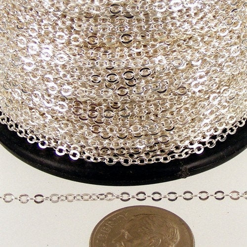 100 ft Sterling Silver Plated Chain - 2.4x1.7mm SOLDER Chain - little Oval Flat Soldered Cable Chain - Bulk Dainty Delicate Chain - 2417F