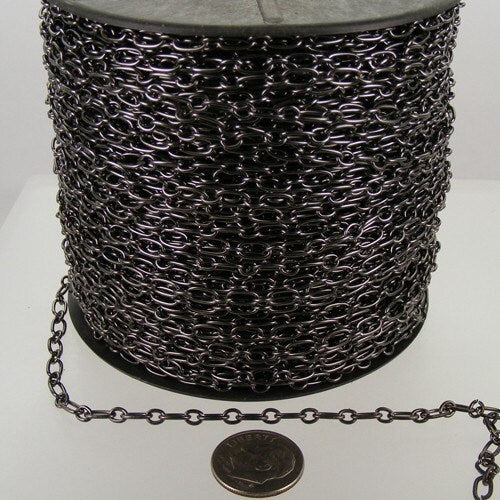 15 ft of Gunmetal Finished Long and Short Chain - 6.6x3.3mm - Unsoldered Link - 6633CA