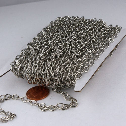 32 Ft Antique Silver Rhodium Plated Big Chunky Cable Chain - 6.8x4.2mm - 1.0mm 18G 18 Gauge Thickness Unsoldered Link - 6842CA
