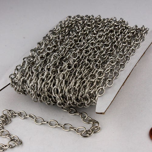 32 Ft Antique Silver Rhodium Plated Big Chunky Cable Chain - 6.8x4.2mm - 1.0mm 18G 18 Gauge Thickness Unsoldered Link - 6842CA