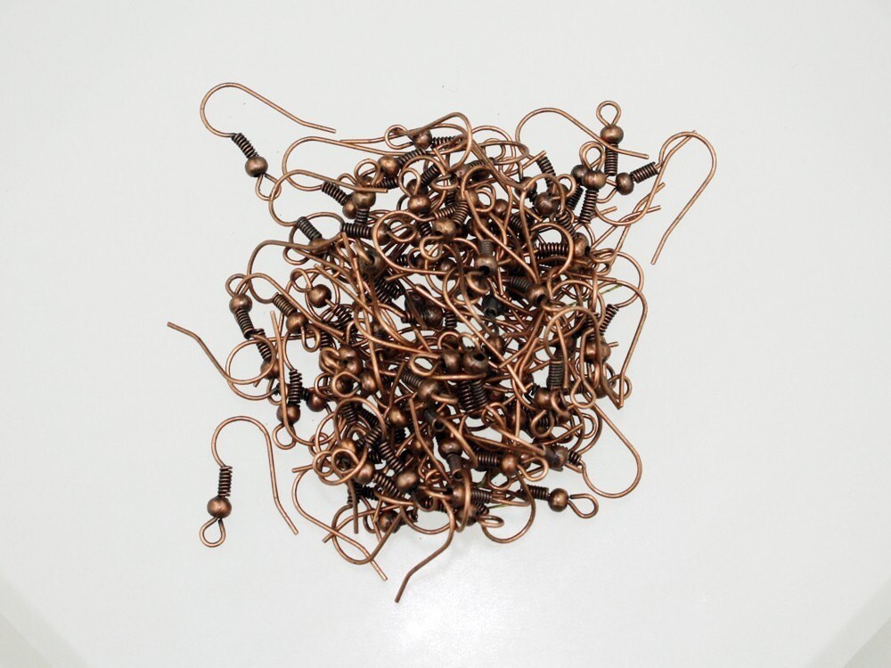200 pcs of Antique Copper Finished fish Hook with spring and ball Earwire 19X17mm