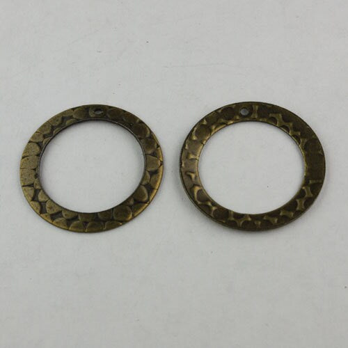 12 pcs of Antiqeu Brass Finished Hammered Pattern Round Links - 23.5mm