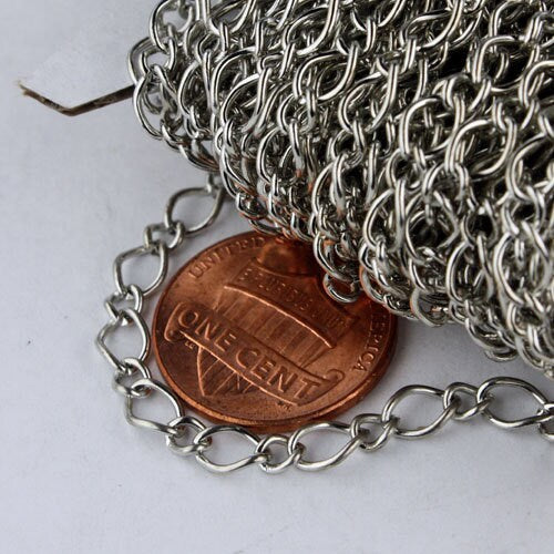 12ft Spool of Rhodium Plated Fashion Figaro Long and Short Chain - 6.5x4.3mm 4.0x3.2mm 20Gauge Wire - 6543LS