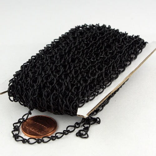 3/12/32ft Spool of Black Finished Fashion Big Figaro Long and Short Chain - 6.5x8.4mm 4.2x4.9mm 20Gauge Wire Unsoldered Links - FIG6584