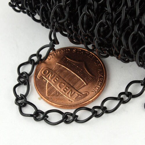 3/12/32ft Spool of Black Finished Fashion Big Figaro Long and Short Chain - 6.5x8.4mm 4.2x4.9mm 20Gauge Wire Unsoldered Links - FIG6584