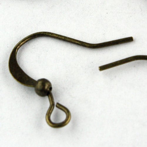 100 pcs of Antique Brass Finished flat fish Hook with ball Earwire 19X14mm