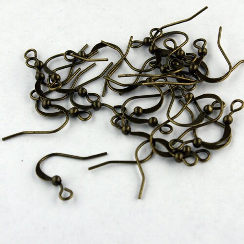100 pcs of Antique Brass Finished flat fish Hook with ball Earwire 19X14mm