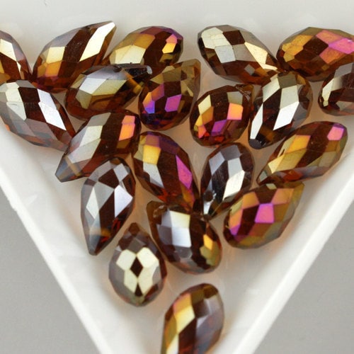 20 pcs of Dark Topaz Color Crystal Quartz Faceted Briolette Teardrop - 6x12mm