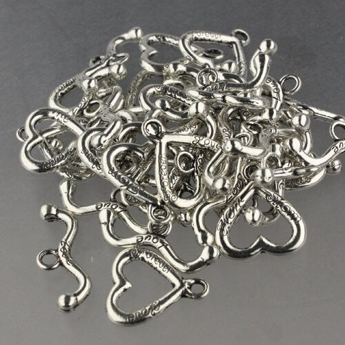 20 sets of Antique Silver Hart Sturdy Toggle Clasps