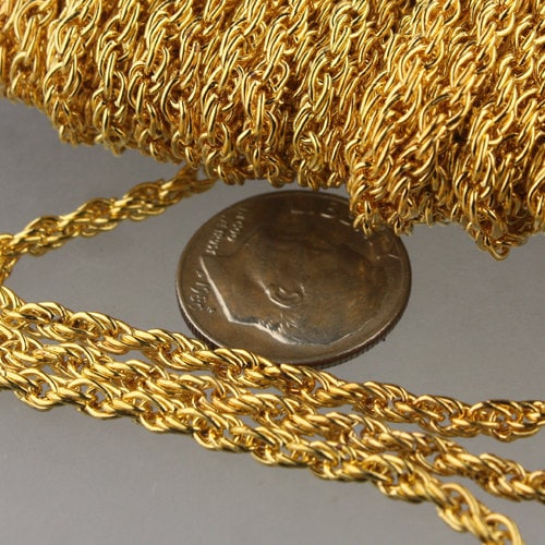 100 ft of Gold Plated Fashion Rope Chain - 3.9x3.0mm Link - Chain Thickness 2.7mm