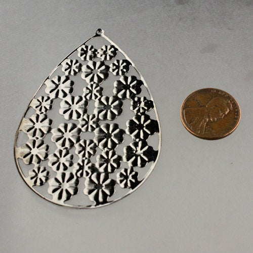 10 pcs of Gunmetal Finished filigree Big Flower Drop 68x46mm