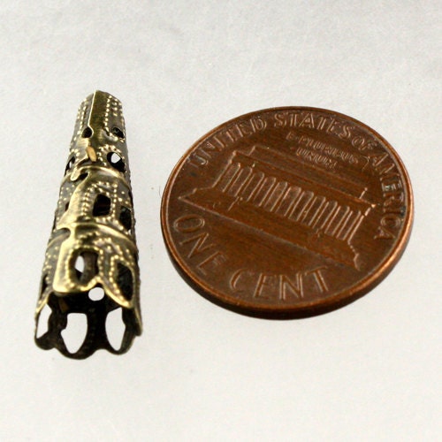20 pcs of Antique Brass finished filigree cone dangle - 23x9mm