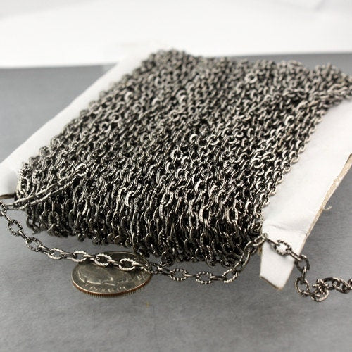 SALE Sale 100 ft of Gunmetal finished Textured Cable Chain - 4X3mm unsoldered link