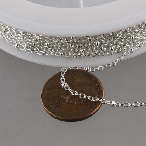 Sterling Silver Plated Chain Bulk Chain, 100 ft spool of Tiny Satellite Chain Cable BALL Chain - 2.0x1.4mm SOLDERED Necklace - 2014SAT